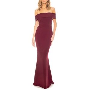 Katie May Off-Shoulder Burgundy Mermaid Gown